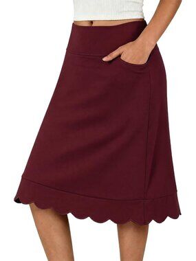 Knee-Length Scallop Hem Tennis Skort for Women with Pockets - Stylish
